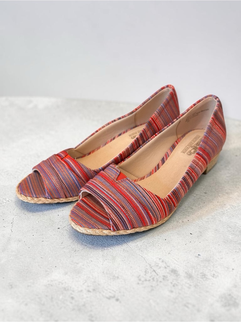 Coach and Four Red Multi-Striped Peep-Toe Wedges 6.5
